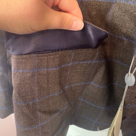 NWT Jack Victor Men’s Conway Plaid Wool Sport Coat Blazer Size 45R Luxury Office - Picture 8 of 13